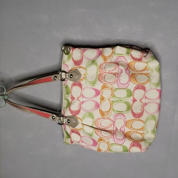 COACH Poppy Signature Summer Large Bag Purse Spacious Zipper closure EUC - Picture 8 of 16